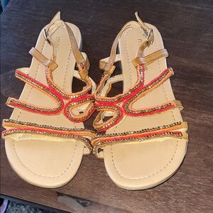 Tan and Orange Beaded Sandals